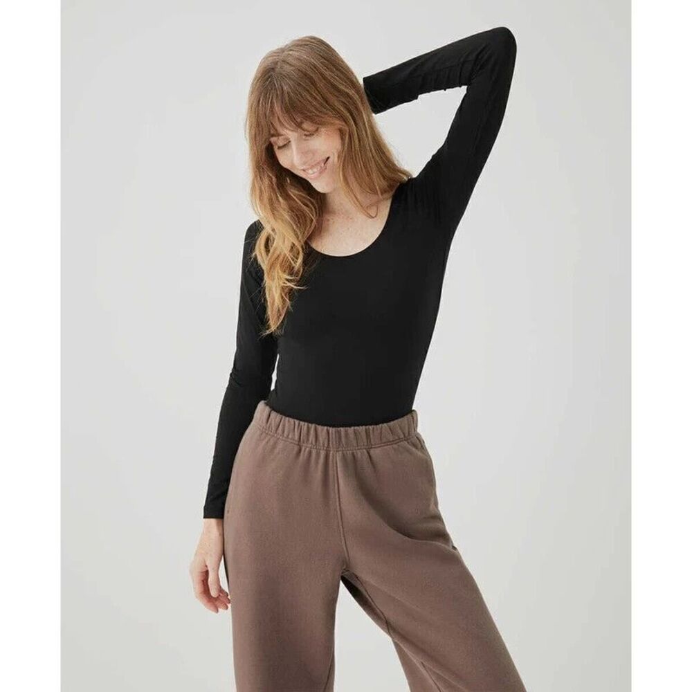 Pact Everyday Long Sleeve‎ Bodysuit womens Size XXL black organic cotton snap